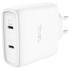 Trust Cargador de Pared USB-C GaN Maxo 65W 25526 - 2 Puertos Tipo-C PD 3.0 + PPS - Carga Rápida para Portátil, Tablet y Smartphone - Con Cable USB-C de 2m Incluido